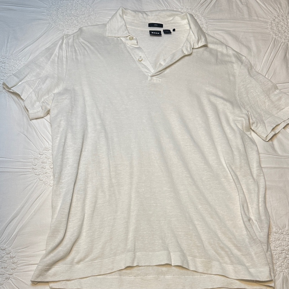 BOSS Men’s White Linen Polo Shirt